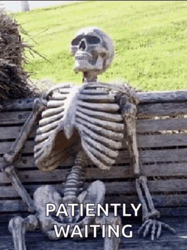 Skeleton waiting on a bench